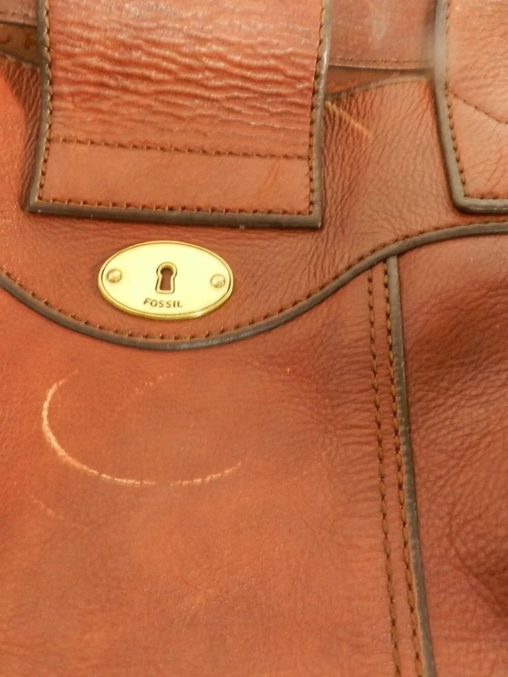 Fossil Vintage Maddox Large Leather whiskey brown tote bag purse carryall footed